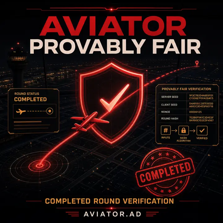Aviator Provably Fair completed round verification illustration